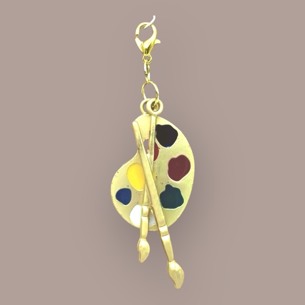 Art Palette Golden, Brushes Charm Lobster Clasp Zipper pull, purse, & etc